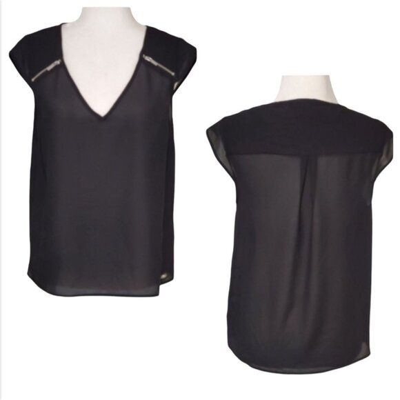 Guess Sheer Black Short Sleeve Blouse Size Small - Picture 1 of 12